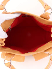 Suede Leather Combi Anagram Pattern Handbag in Camel