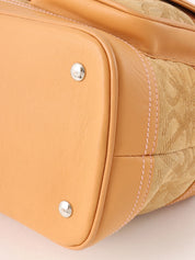 Suede Leather Combi Anagram Pattern Handbag in Camel