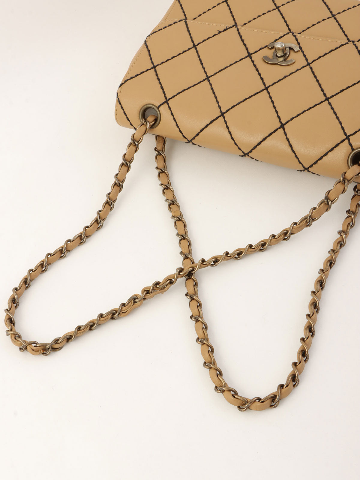 2000年頃製 ワイルドステッチCCターンロックチェーンショルダーバッグ ベージュ/ブラック