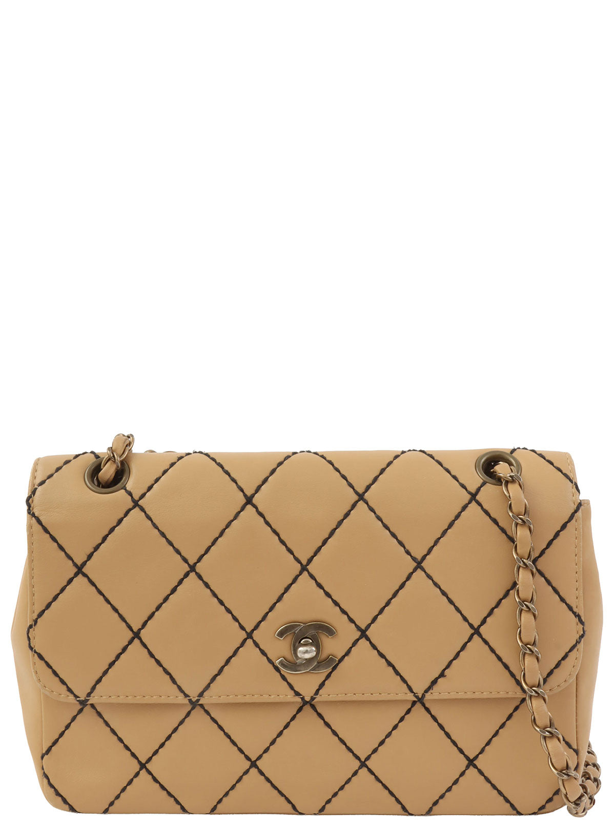 2000年頃製 ワイルドステッチCCターンロックチェーンショルダーバッグ ベージュ/ブラック