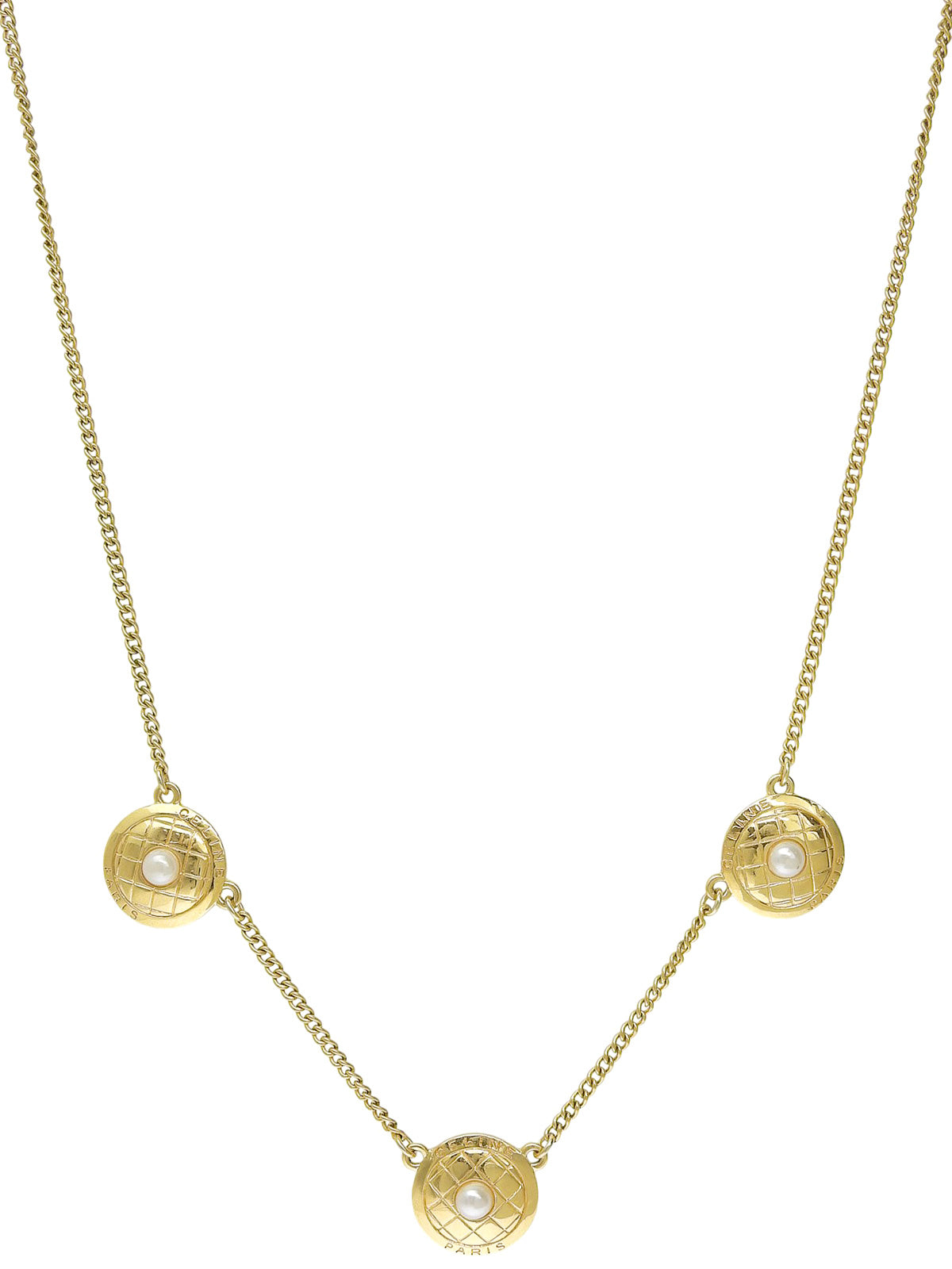 Pearl Round Logo Plate Necklace Gold