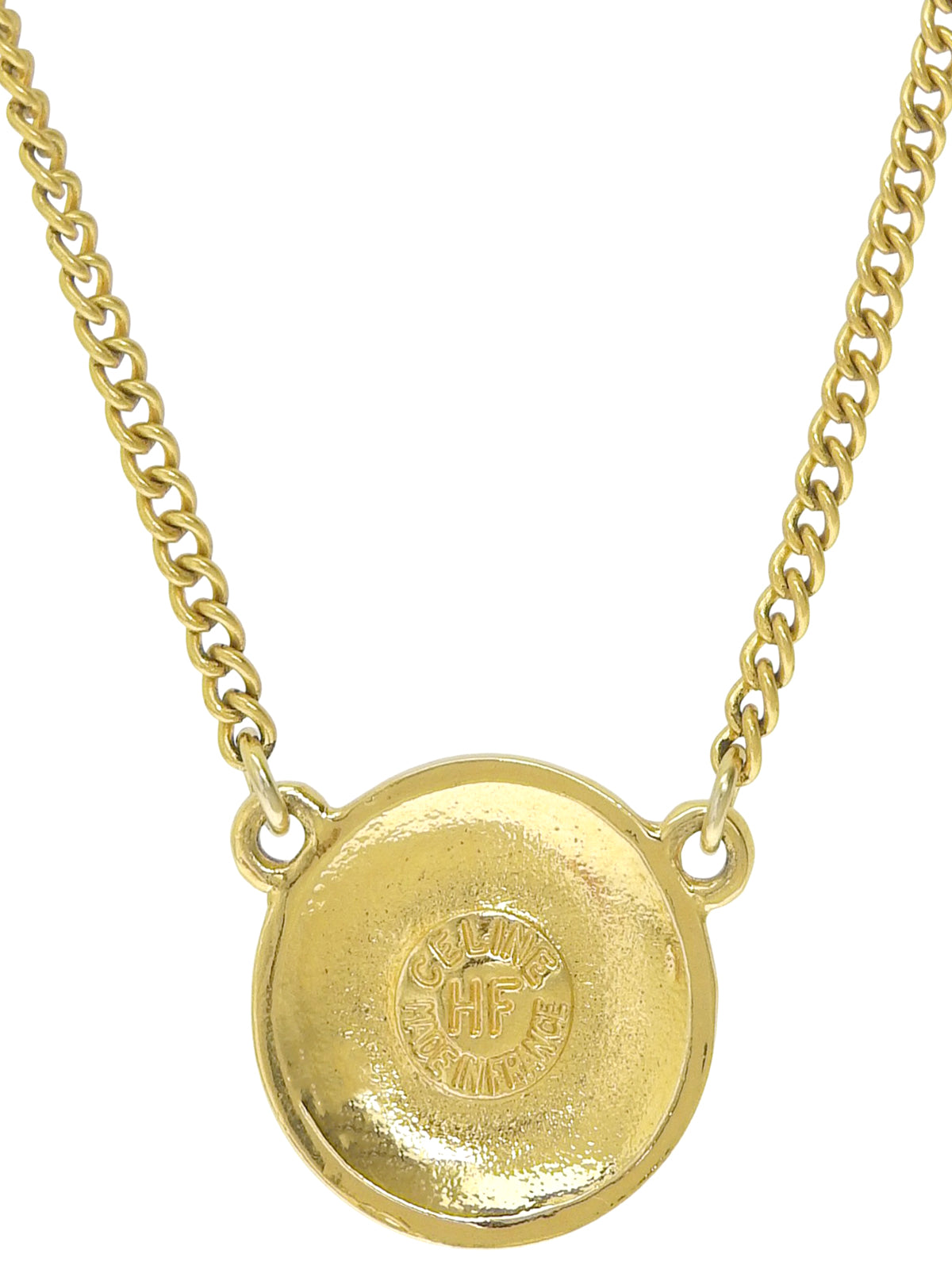 Pearl Round Logo Plate Necklace Gold