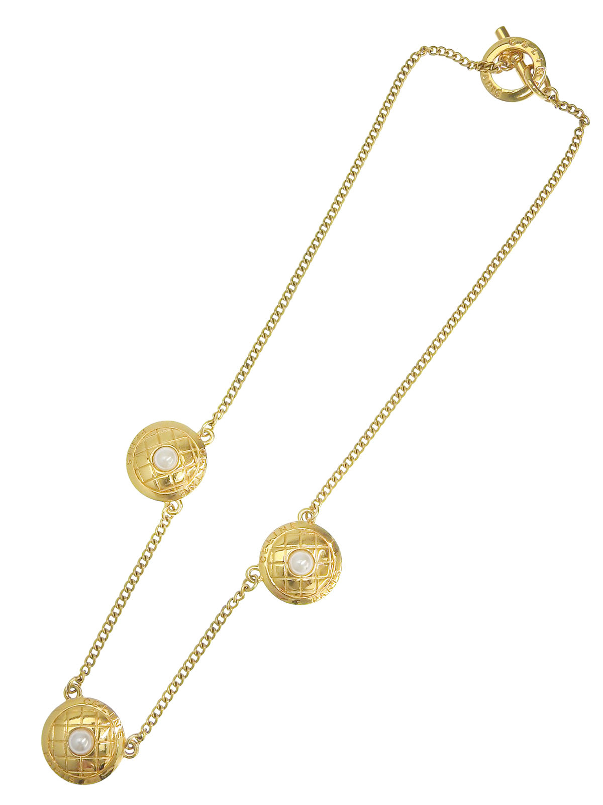 Pearl Round Logo Plate Necklace Gold