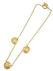 Pearl Round Logo Plate Necklace Gold