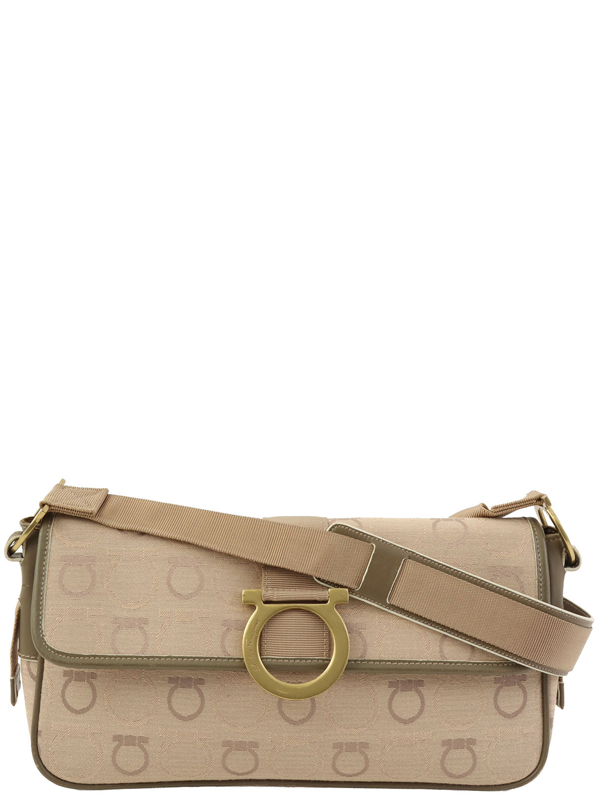 Gancini pattern shoulder bag in beige