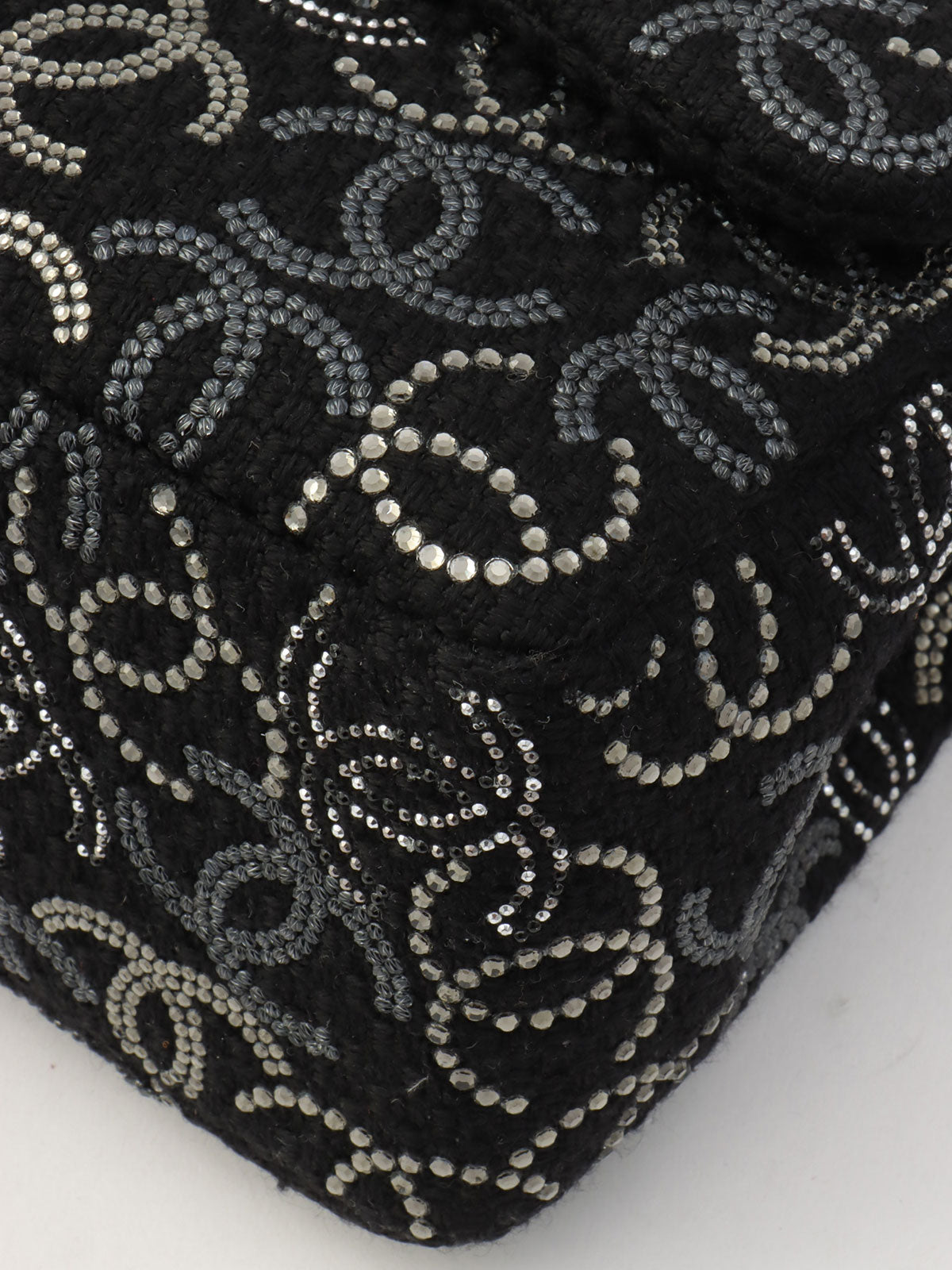 Circa 2009 Tweed CC Mark Pattern Chain Shoulder Bag Black/Silver