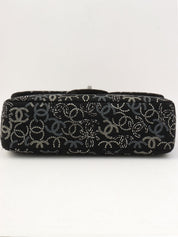 Circa 2009 Tweed CC Mark Pattern Chain Shoulder Bag Black/Silver