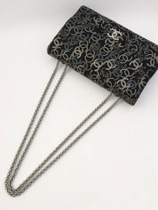 Circa 2009 Tweed CC Mark Pattern Chain Shoulder Bag Black/Silver