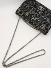 Circa 2009 Tweed CC Mark Pattern Chain Shoulder Bag Black/Silver
