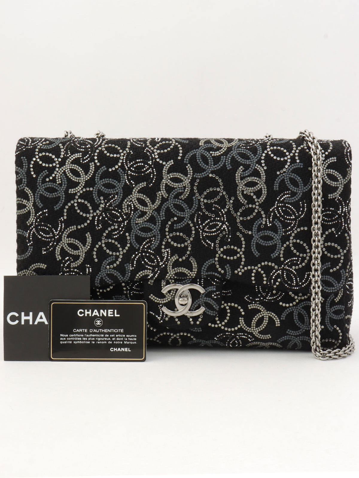 Circa 2009 Tweed CC Mark Pattern Chain Shoulder Bag Black/Silver