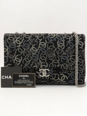 Circa 2009 Tweed CC Mark Pattern Chain Shoulder Bag Black/Silver