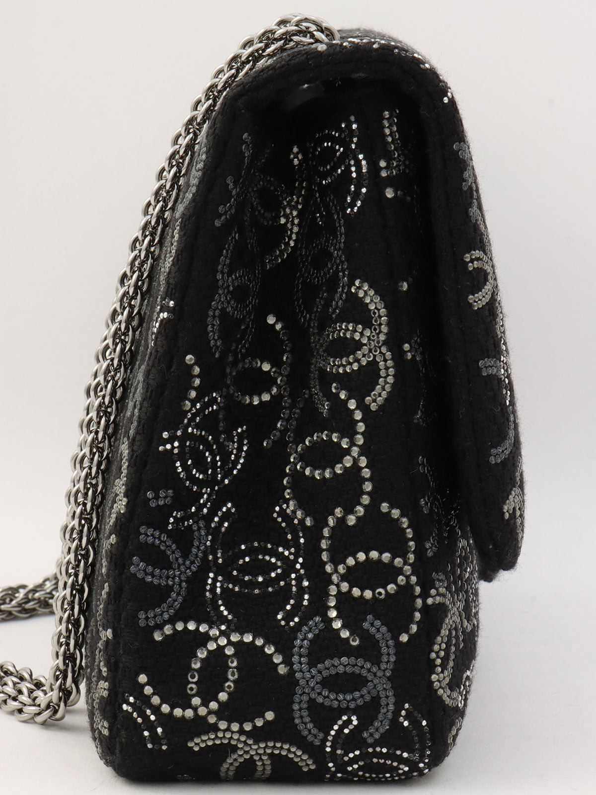Circa 2009 Tweed CC Mark Pattern Chain Shoulder Bag Black/Silver