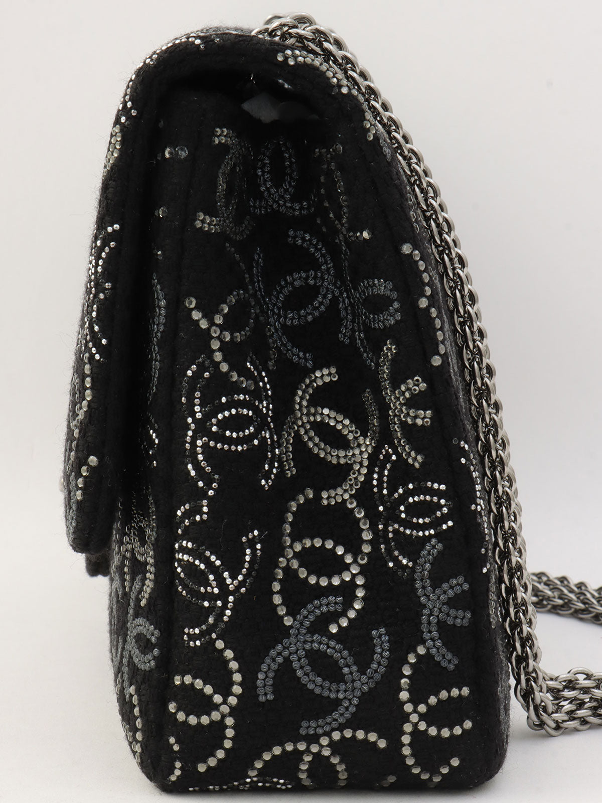 Circa 2009 Tweed CC Mark Pattern Chain Shoulder Bag Black/Silver