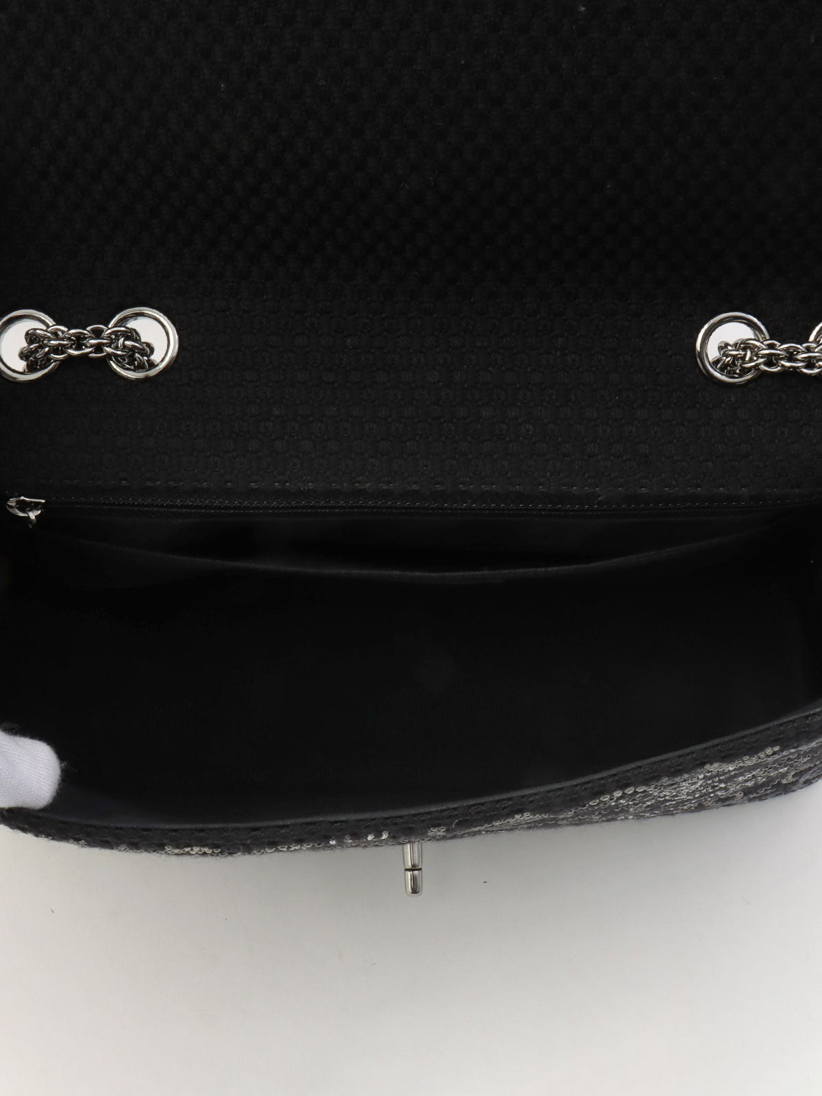 Circa 2009 Tweed CC Mark Pattern Chain Shoulder Bag Black/Silver