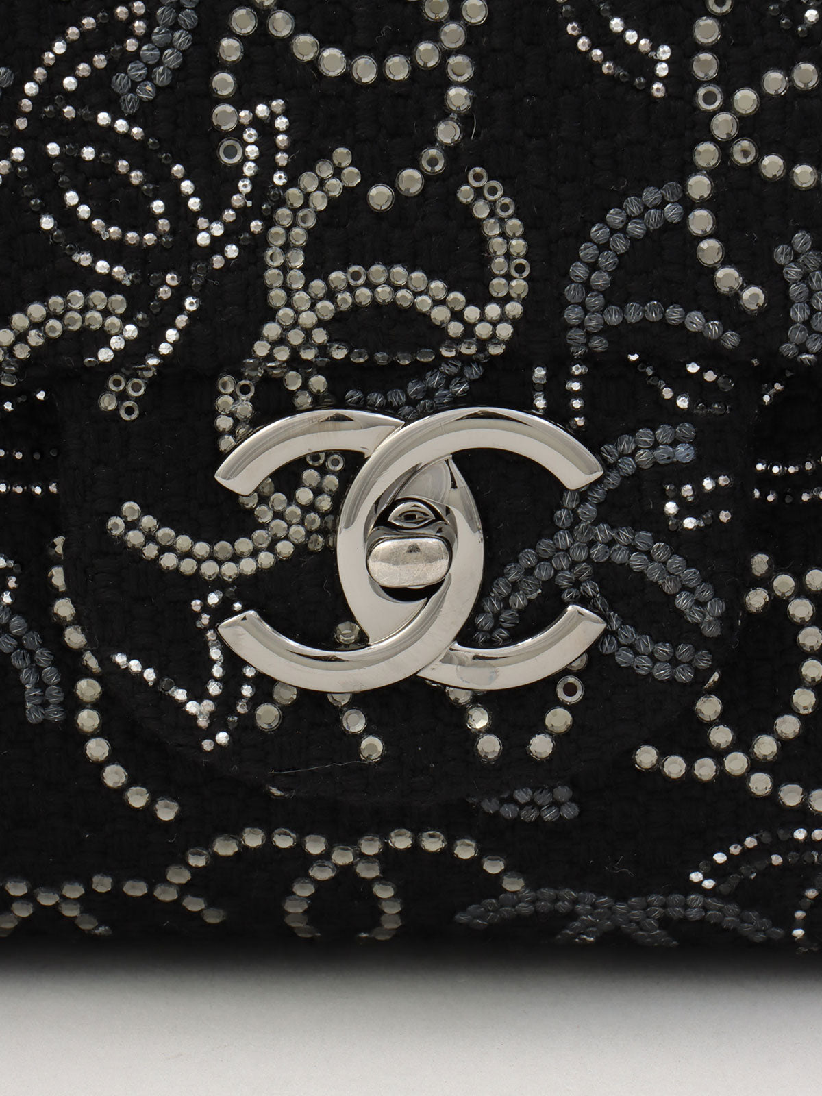 Circa 2009 Tweed CC Mark Pattern Chain Shoulder Bag Black/Silver