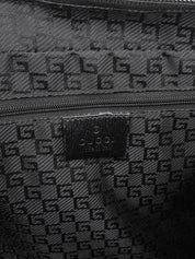 Canvas and leather combination G logo plate handbag in black