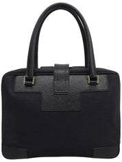 黑色帆布和皮革拼接 G 标志铭牌手提包