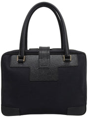 Canvas and leather combination G logo plate handbag in black