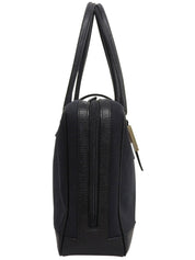 黑色帆布和皮革拼接 G 标志铭牌手提包