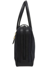 Canvas and leather combination G logo plate handbag in black