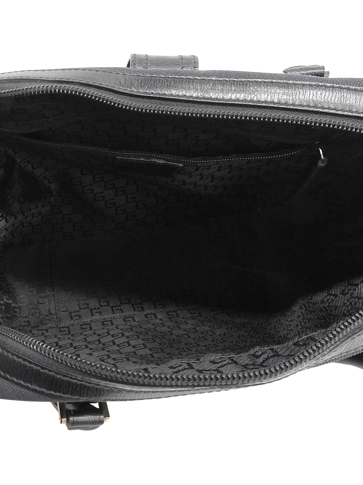 Canvas and leather combination G logo plate handbag in black