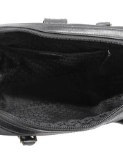 Canvas and leather combination G logo plate handbag in black