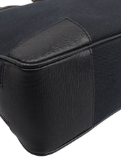 Canvas and leather combination G logo plate handbag in black