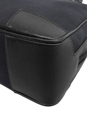 Canvas and leather combination G logo plate handbag in black