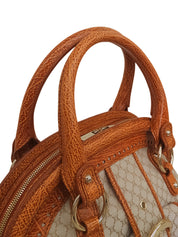 Canvas and leather combination Macadam pattern handbag, beige/brown