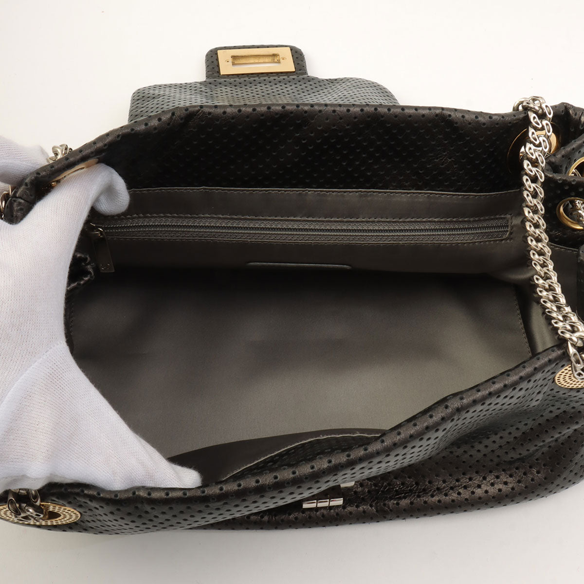 Around 2007 Made Perforated 2.55 Chain Shoulder Bag Black