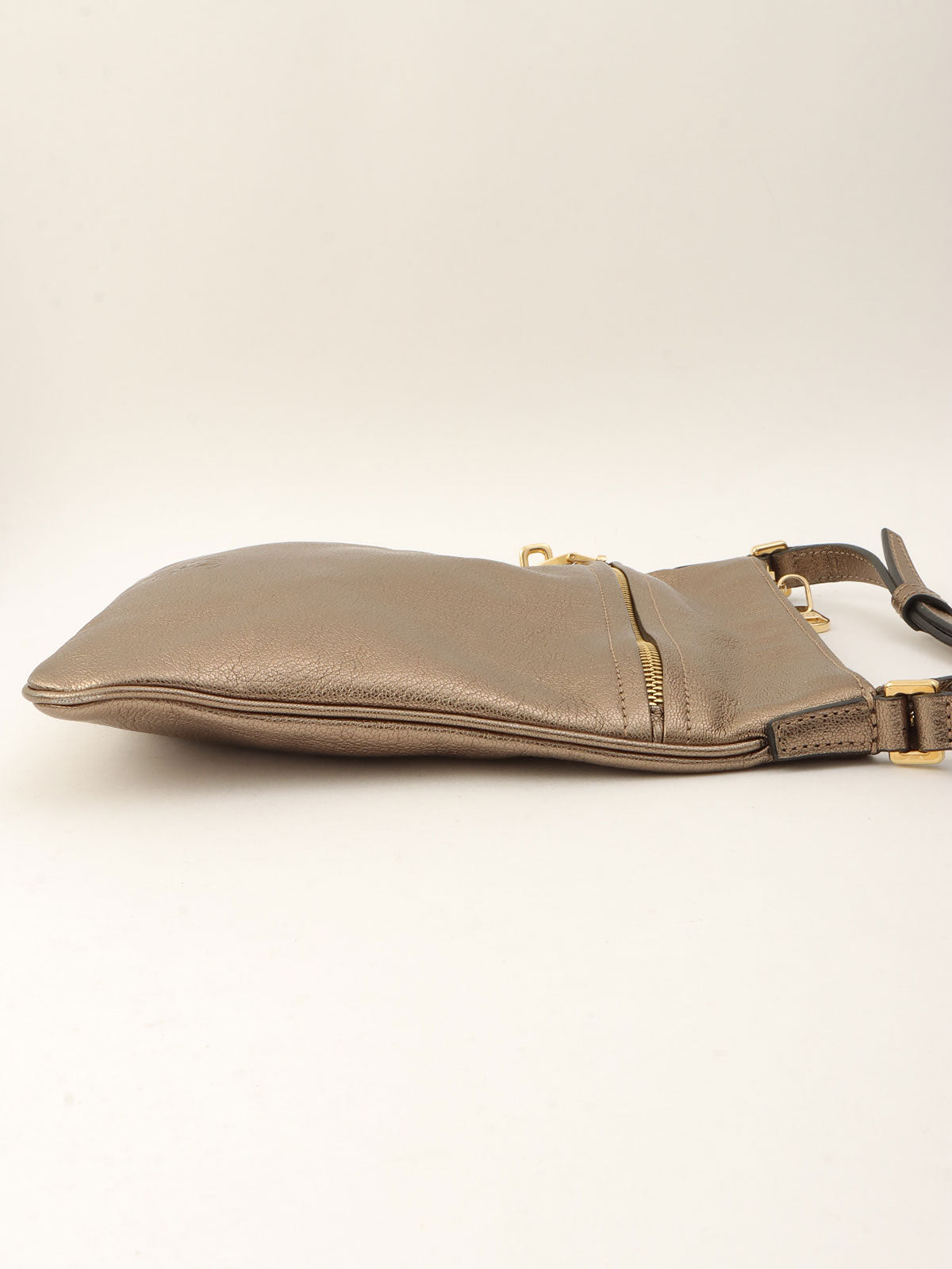 Anagram Embossed Shoulder Bag Metallic Grey