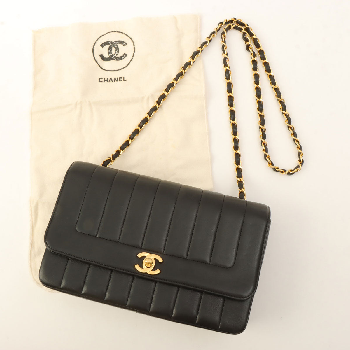 Mademoiselle Stitch CC Turn-Lock Chain Shoulder Bag, Black, manufactured circa 1998