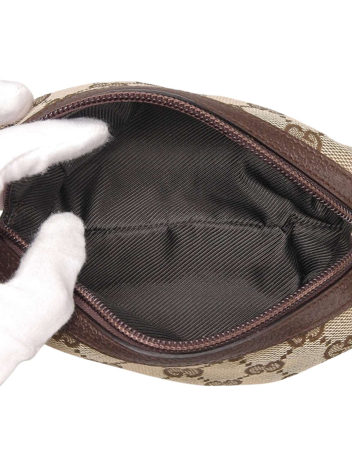 Brown Canvas GG Pattern Pouch