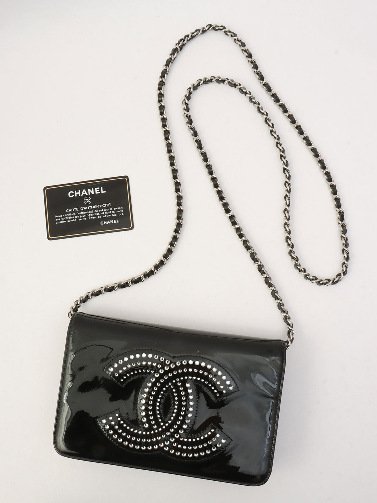 Circa 2009 Rhinestone CC Mark Chain Wallet Black