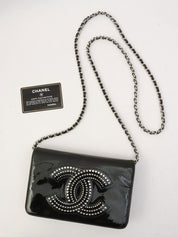 Circa 2009 Rhinestone CC Mark Chain Wallet Black