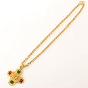 1994 Gripoix Design CC Mark Chain Necklace Gold/Green/Red
