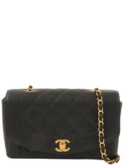 1995年頃製 キャビアスキンダイアナフラップチェーンバッグ22cm ブラック