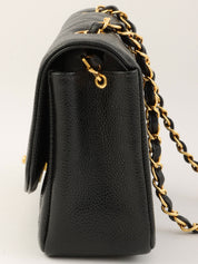 1995年頃製 キャビアスキンダイアナフラップチェーンバッグ22cm ブラック