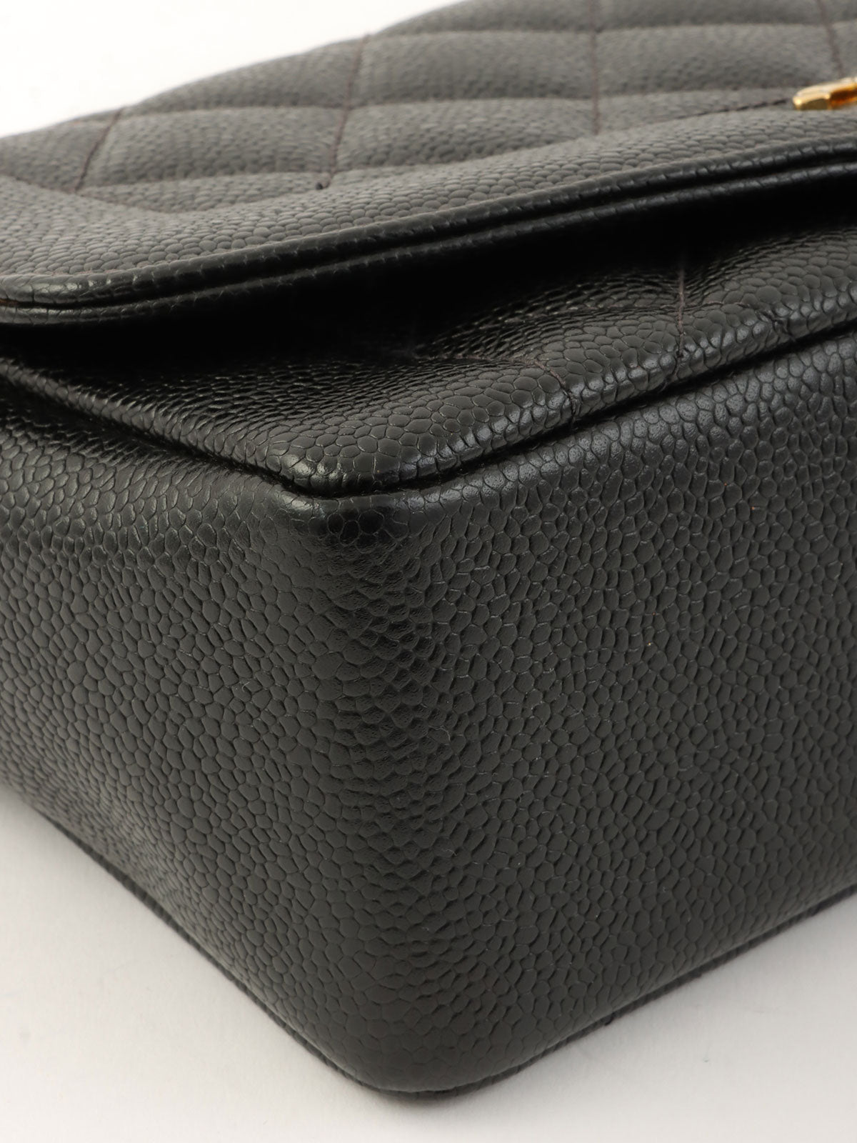 1995年頃製 キャビアスキンダイアナフラップチェーンバッグ22cm ブラック