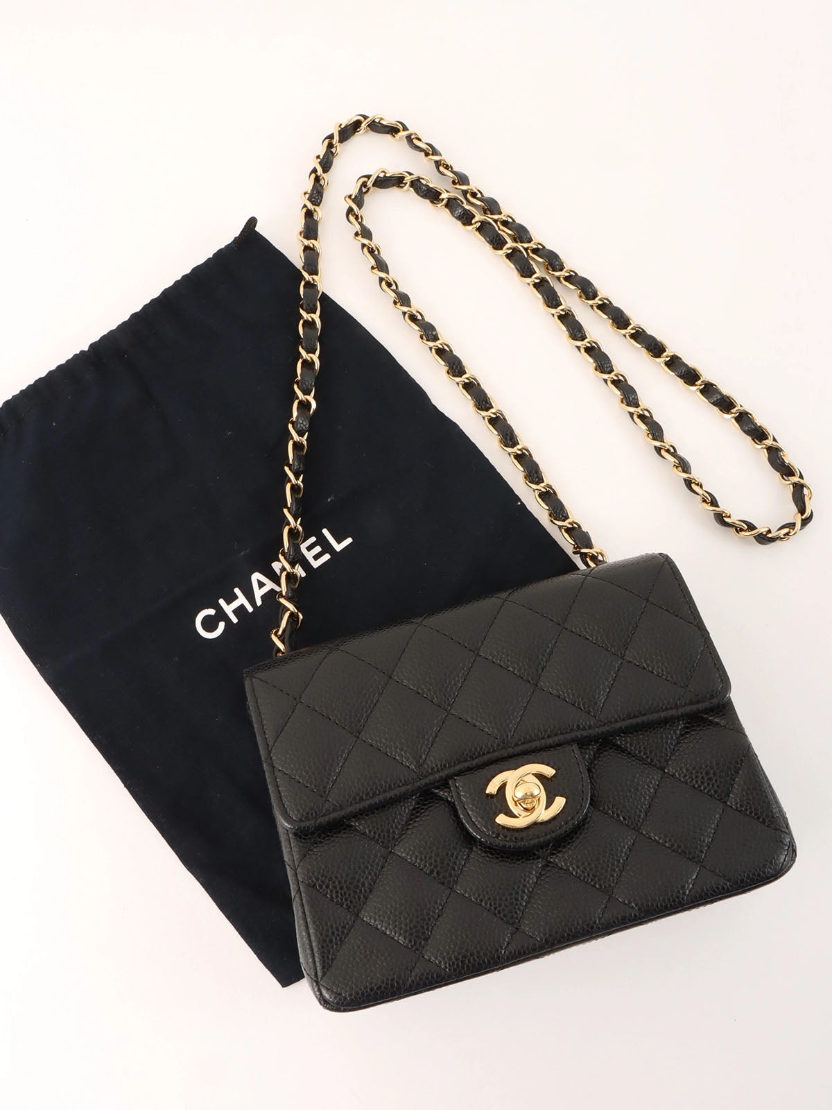 2005 Caviar Skin Classic Flap Chain Bag Mini Black