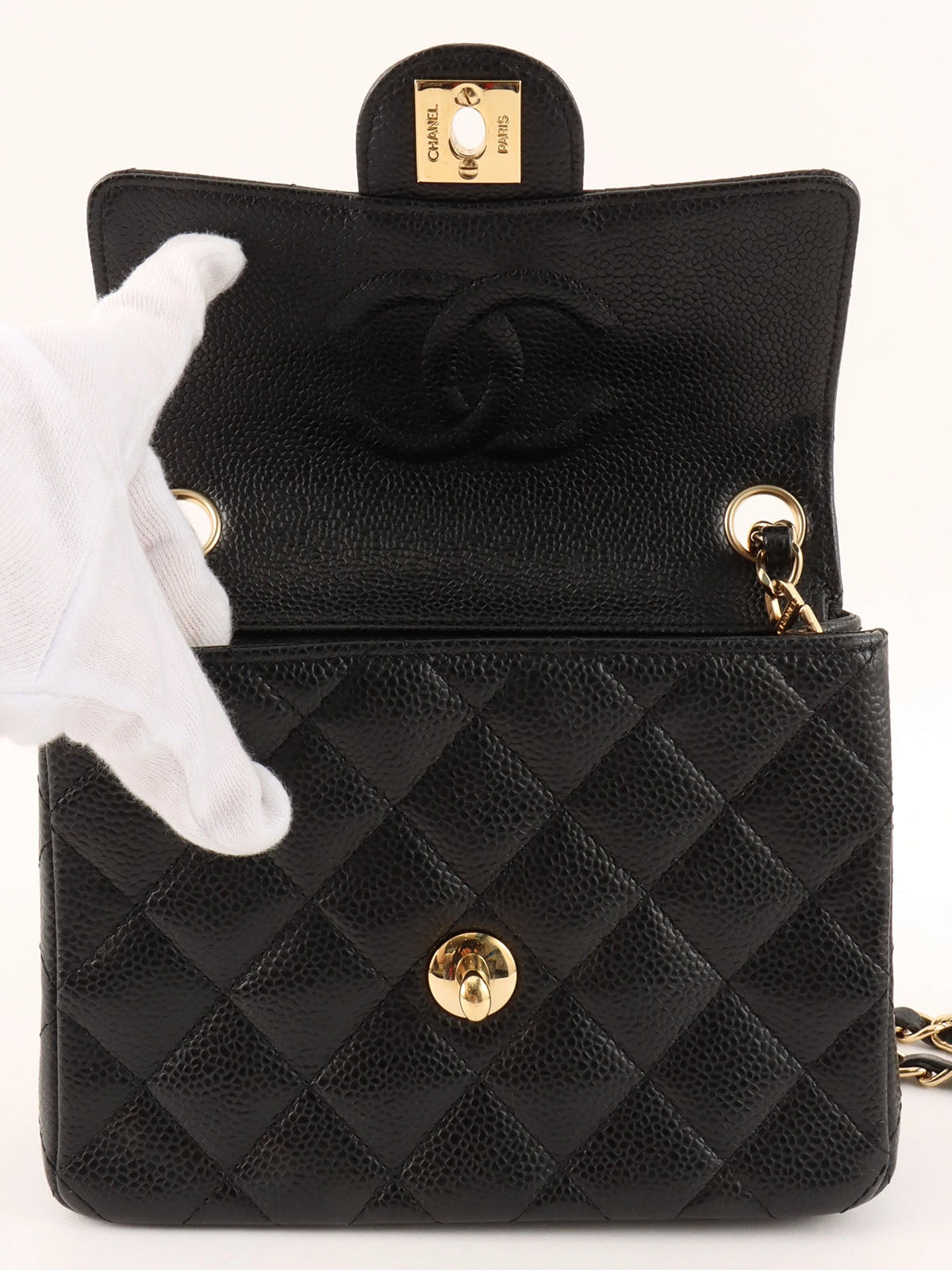 2005年左右制造 颗粒牛皮经典翻盖链条包迷你款 黑色