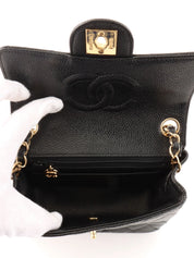 2005年左右制造 颗粒牛皮经典翻盖链条包迷你款 黑色