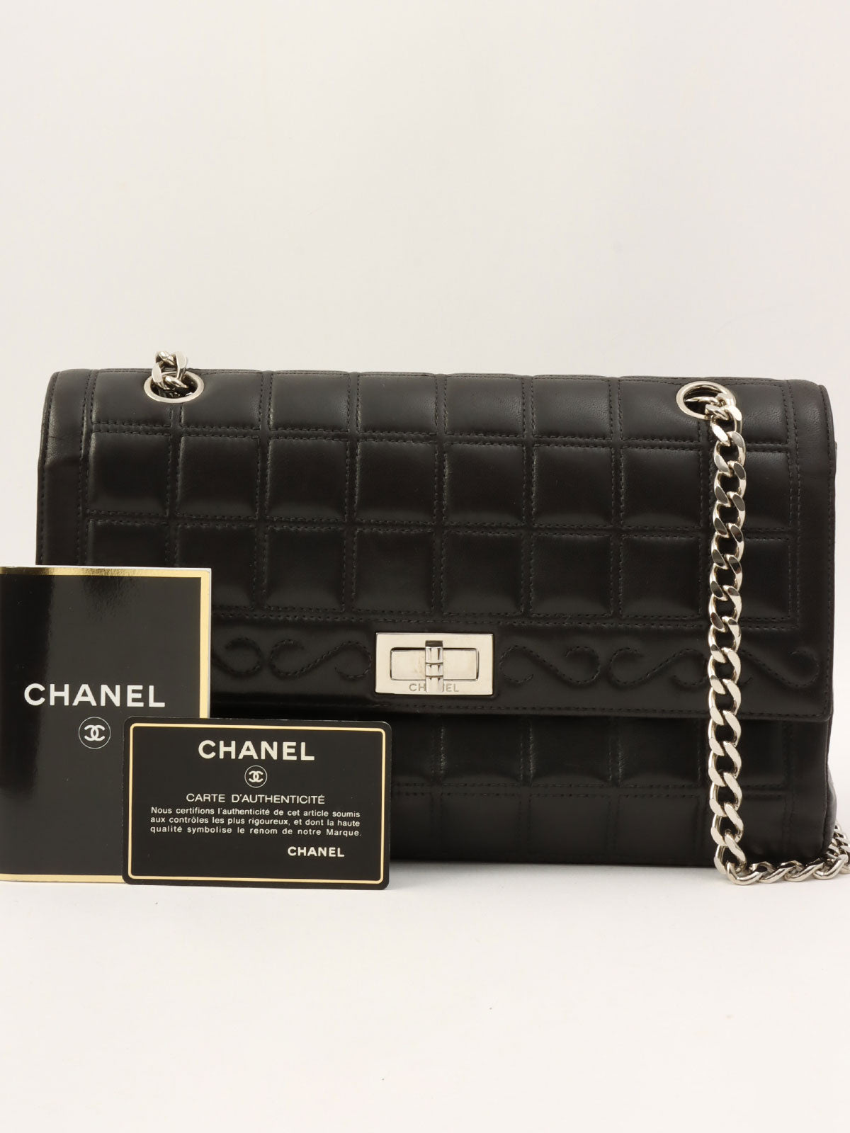 Circa 2000 Chanel Chocolate Bar 2.55 CC Mark Chain Bag, Black