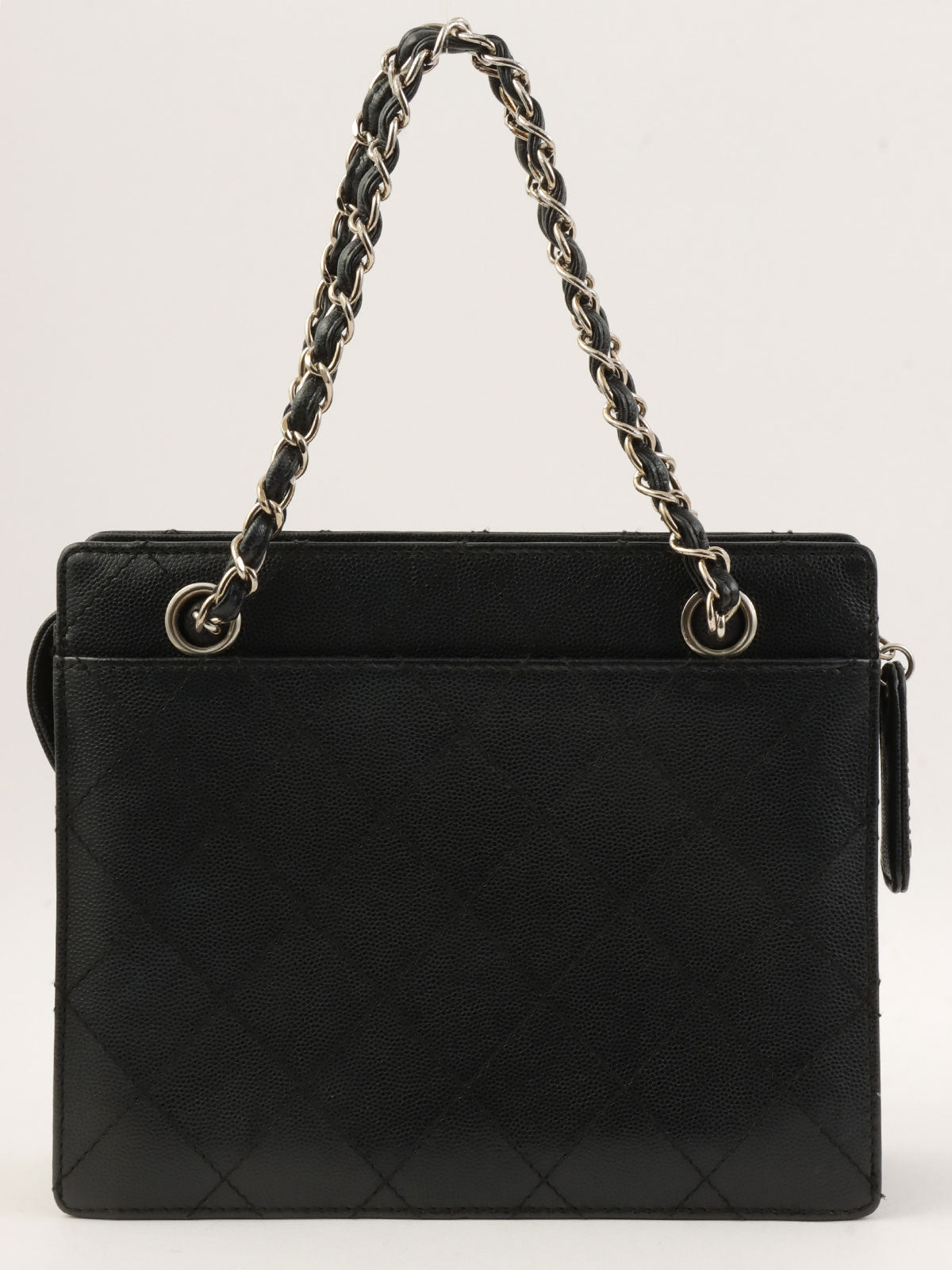 1998 Caviar Skin Bicolor Stitch CC Turnlock Chain Tote Bag in Black