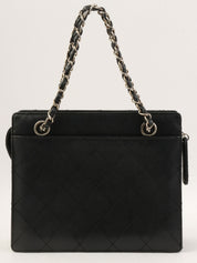 1998 Caviar Skin Bicolor Stitch CC Turnlock Chain Tote Bag in Black