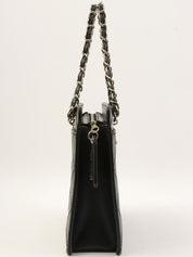 1998 Caviar Skin Bicolor Stitch CC Turnlock Chain Tote Bag in Black