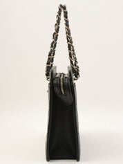 1998 Caviar Skin Bicolor Stitch CC Turnlock Chain Tote Bag in Black