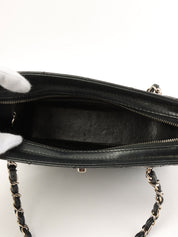 1998 Caviar Skin Bicolor Stitch CC Turnlock Chain Tote Bag in Black