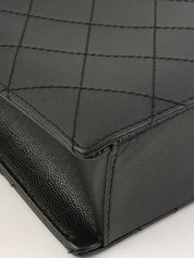 1998 Caviar Skin Bicolor Stitch CC Turnlock Chain Tote Bag in Black