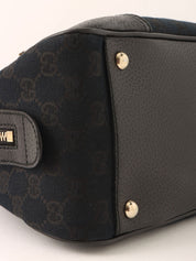 Canvas GG Pattern Ribbon Logo Plate Shoulder Bag Black/Bordeaux
